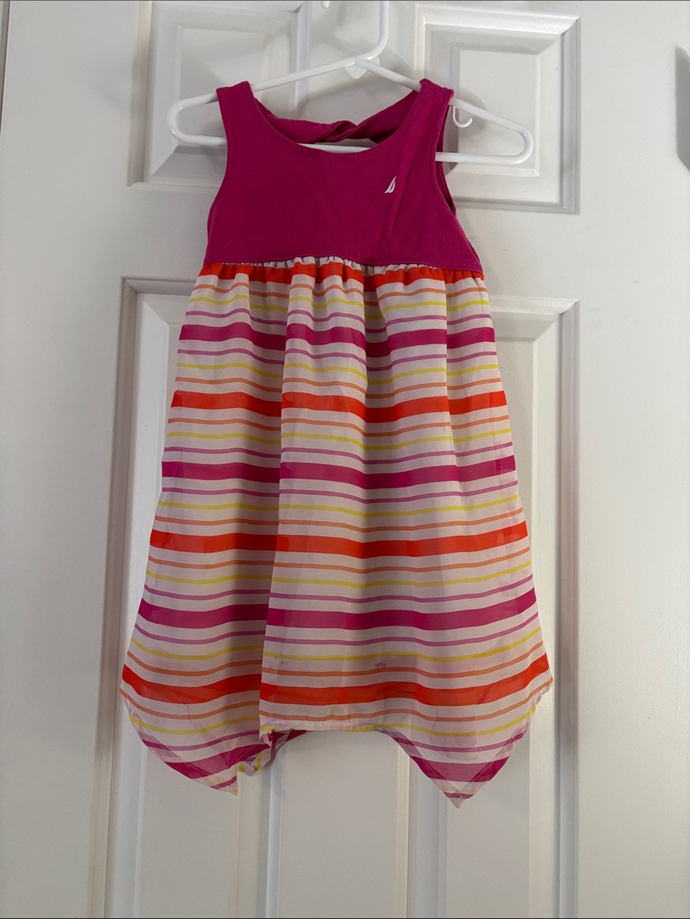 Nautica Girls Pink Striped Sundress with Orange, Yellow, White